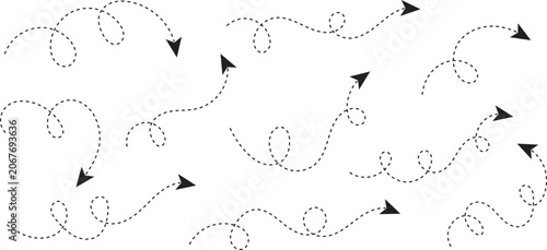 Photos Set of curvy dashed squiggle lines with arrows isolated on a transparent background