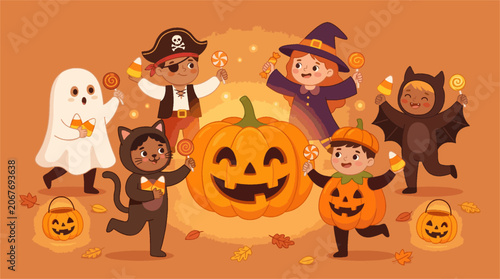 anak-anak mengenakan kostum Halloween