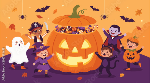 anak-anak mengenakan kostum Halloween