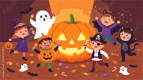 anak-anak mengenakan kostum Halloween