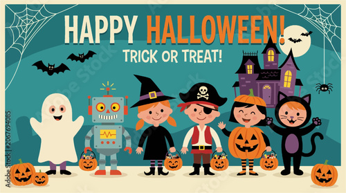 anak-anak mengenakan kostum Halloween