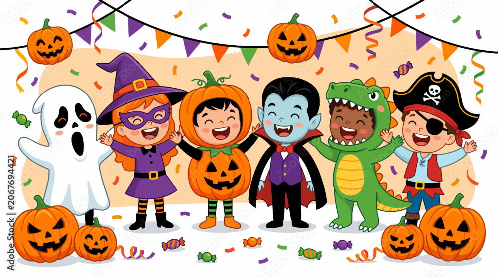 Fototapeta premium anak-anak mengenakan kostum Halloween