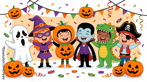 anak-anak mengenakan kostum Halloween