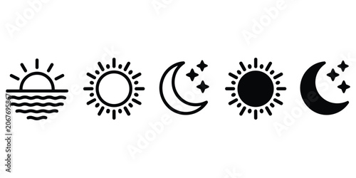 Φωτογραφία Sun and moon phases icons for day and night cycle and celestial bodies