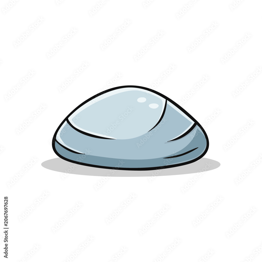 Fototapeta premium Smooth light blue pebble with shadow simple cartoon illustration isolated on white background