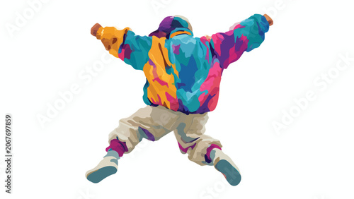 Colorful Child in Winter Snowwear with Arms Outstretched.