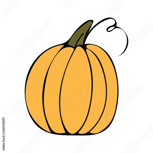 Vector illustration of a yellow pumpkin. A simple flat icon with thick black outlines, isolated on a light background.