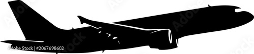 Airplane silhouette, black plane icon, aircraft vector, transportation symbol