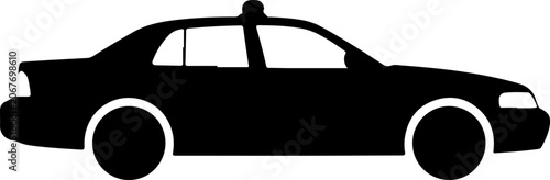 Black car silhouette, vehicle icon, transportation symbol, modern sedan shape