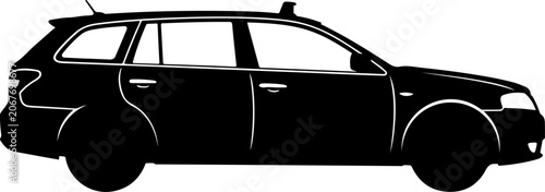 Black car, vehicle silhouette, station wagon, automotive icon