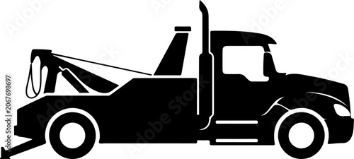Tow truck, vehicle silhouette, black, industrial transport, rescue car