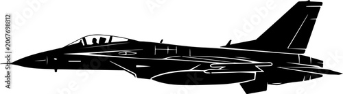 Black fighter jet, military aircraft, stealth plane, vector illustration