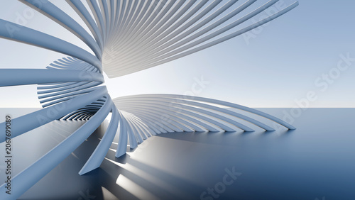 Canvastavla Abstract 3D futuristic architectural white and blue curved lines structure under