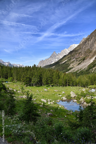 L'Aiguille Noire ,aguzza vetta vicino al Monte Bianco,vista risalendo la Val Ferret .