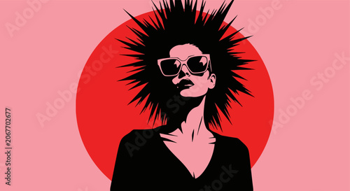 Tableau sur toile Punk rock woman with spiky hair and sunglasses in a bold graphic pop art style