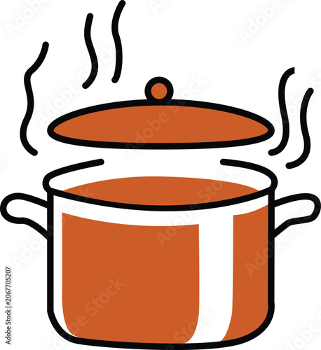 Vector drawing of hot stew simmering in a copper cooking pan