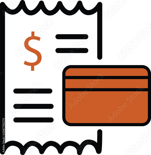 Vector icon of payment receipt and credit card for financial transactions