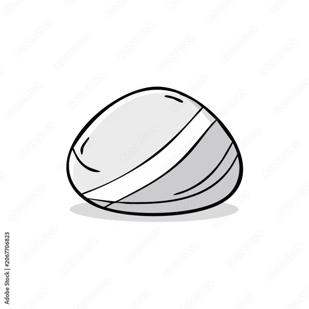 Fototapeta premium Smooth grey pebble with a white stripe, hand-drawn illustration
