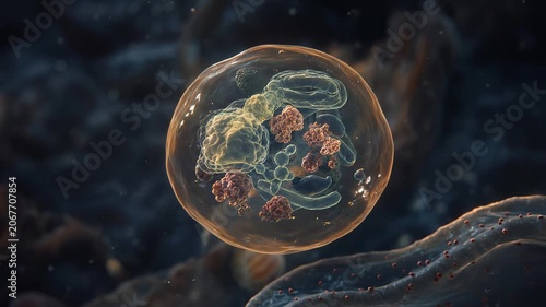 Autophagy Recycling Function Cinematic Footage of a Cell Engulfing Debris in a Glowing Autophagosome