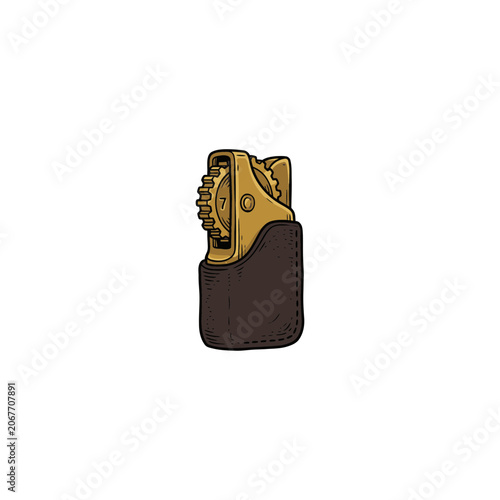 Fotografía Antique Brass Ticket Puncher Tucked Inside A Dark Leather Pouch Holster With A N