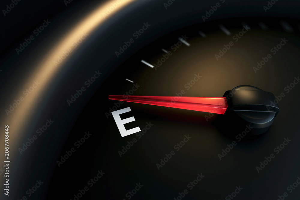 Naklejka premium Fuel Gauge Near Empty Symbolizing Energy Shortage Financial Pressure and Resource Depletion