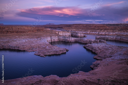 Lake Powell on Colorado river in Arizona, US at sunset