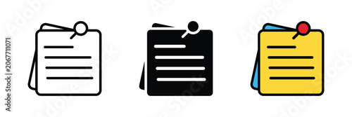 Sticky notes icon, pinned notice, task reminder, memo or list symbol. Transparent vector and PNG