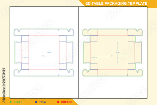 Fotografie Paper tray box dieline template with side mortise locks, featuring precise trim