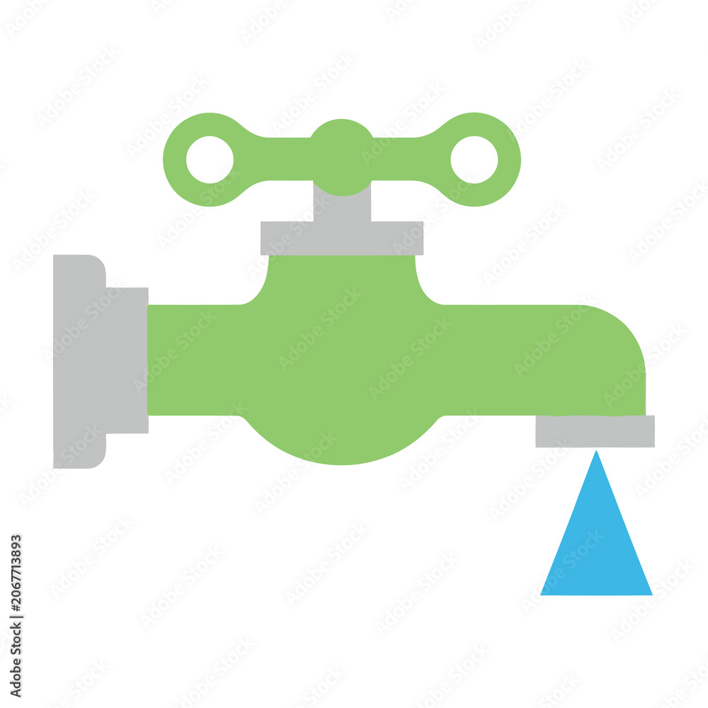 Obraz premium Green faucet with single drop of water