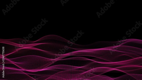 Vibrant magenta and pink mesh waves ripple across a dark background, creating a sleek futuristic atmosphere