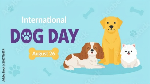 International dog day celebration banner with cute dogs