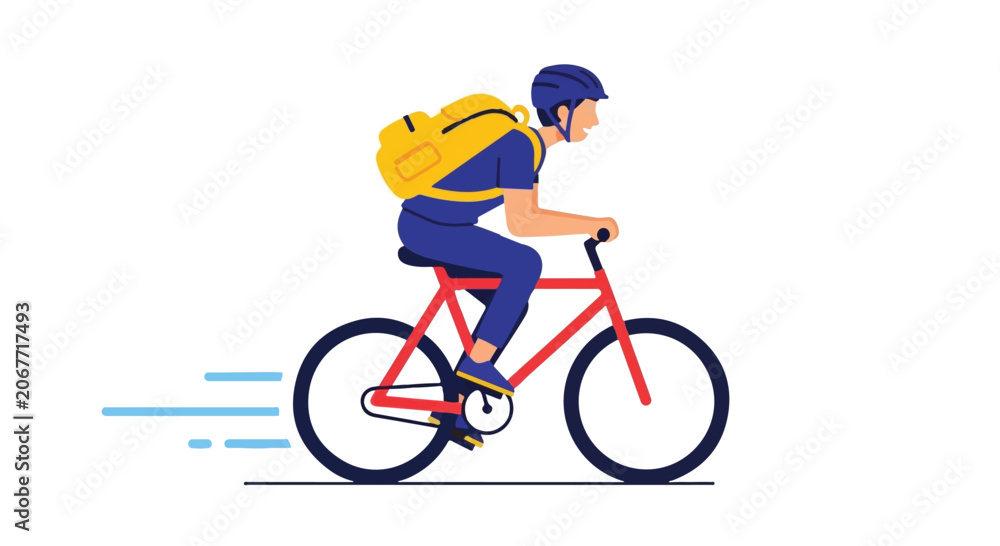 Fototapeta premium man riding bicycle fast with backpack
