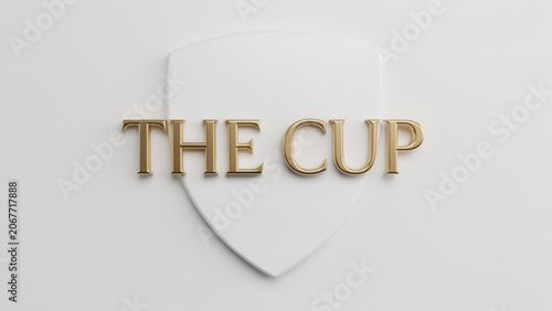 Elegant White Cup with Gold Text Reading The Cup.