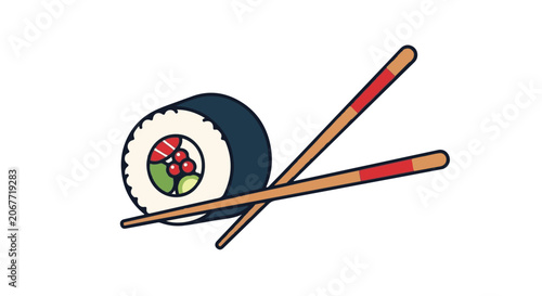 sushi roll with chopsticks japanese food