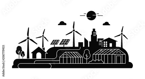 Sustainable eco friendly cityscape with renewable energy