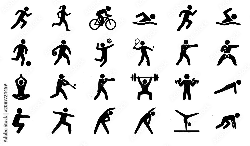 Fototapeta premium Monochrome Sports Silhouette Icon Set with Fitness Workout and Athletic Activity Collection