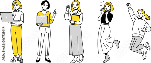 若い女性の様々ポーズセット　全身