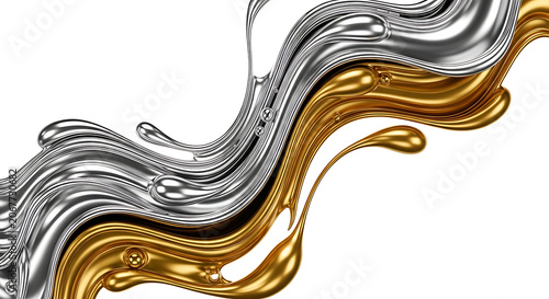 Golden and silver liquid metal wave background