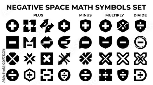 Canvastavla Set of creative negative space math symbols featuring plus minus multiply and di