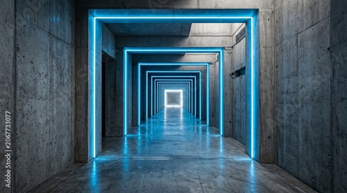 Sci‑fi neon tunnel with geometric frames