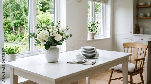  Elegant white dining table with floral decor