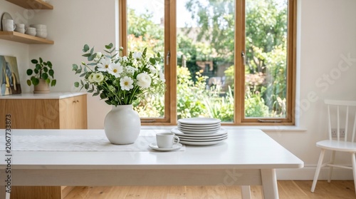  Elegant white dining table with floral decor