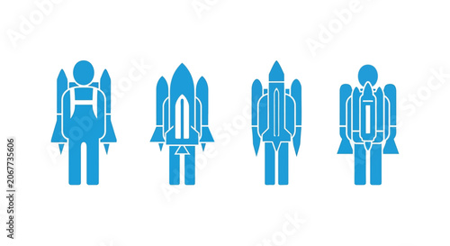 Принти на полотні Jetpack Icons With Backpacks Blue Flat Vector Illustration