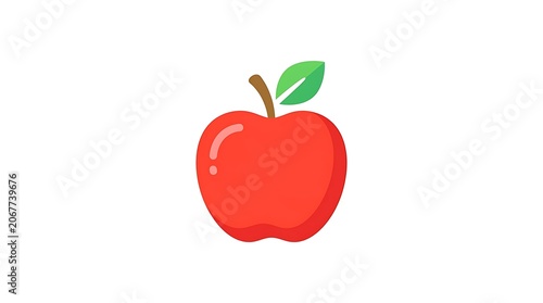 Simple red apple fruit icon with green leaf