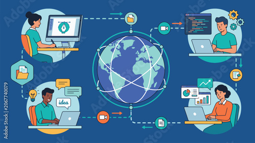 Corporate E Learning with 2D Female Trainer Online Professional Training Skills Development and Remote Team Vector