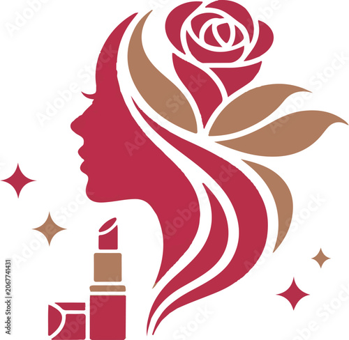Elegant Beauty Salon Icon Logo with Woman Silhouette and Lotus Flower