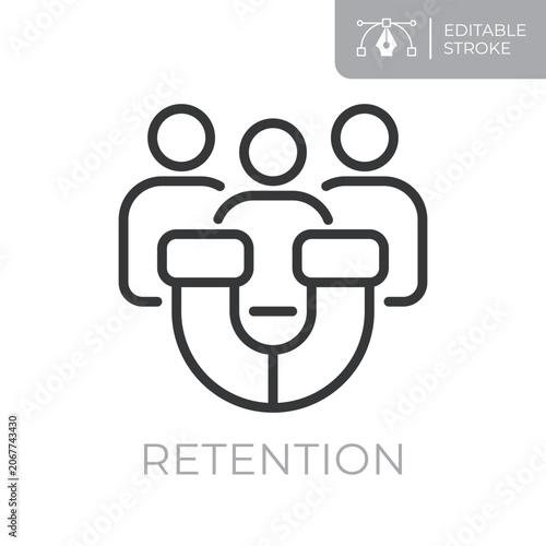 Retention line icon. Editable stroke outline symbol of people and magnet for customer retention, user engagement, audience loyalty and client relationship management. Flat vector illustration.