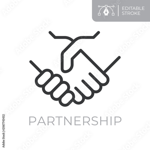 Partnership line icon. Editable stroke outline symbol of handshake for business partnership, collaboration, agreement, cooperation and professional relationships. Flat vector illustration.