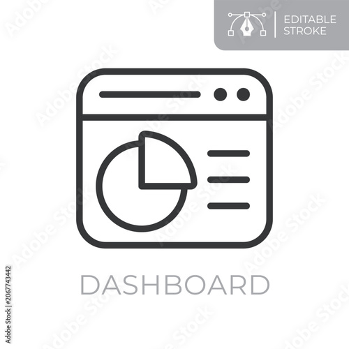 Dashboard line icon. Editable stroke outline symbol of analytics dashboard with chart for data visualization, business reporting, performance tracking and metrics analysis. Flat vector illustration.
