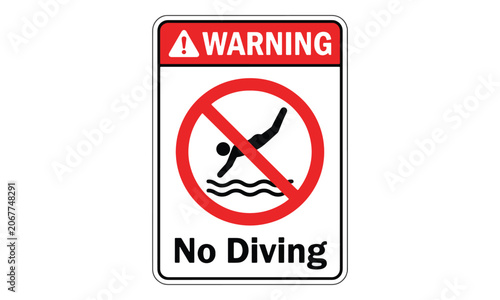 No Diving Warning Sign with Person Diving Pictogram